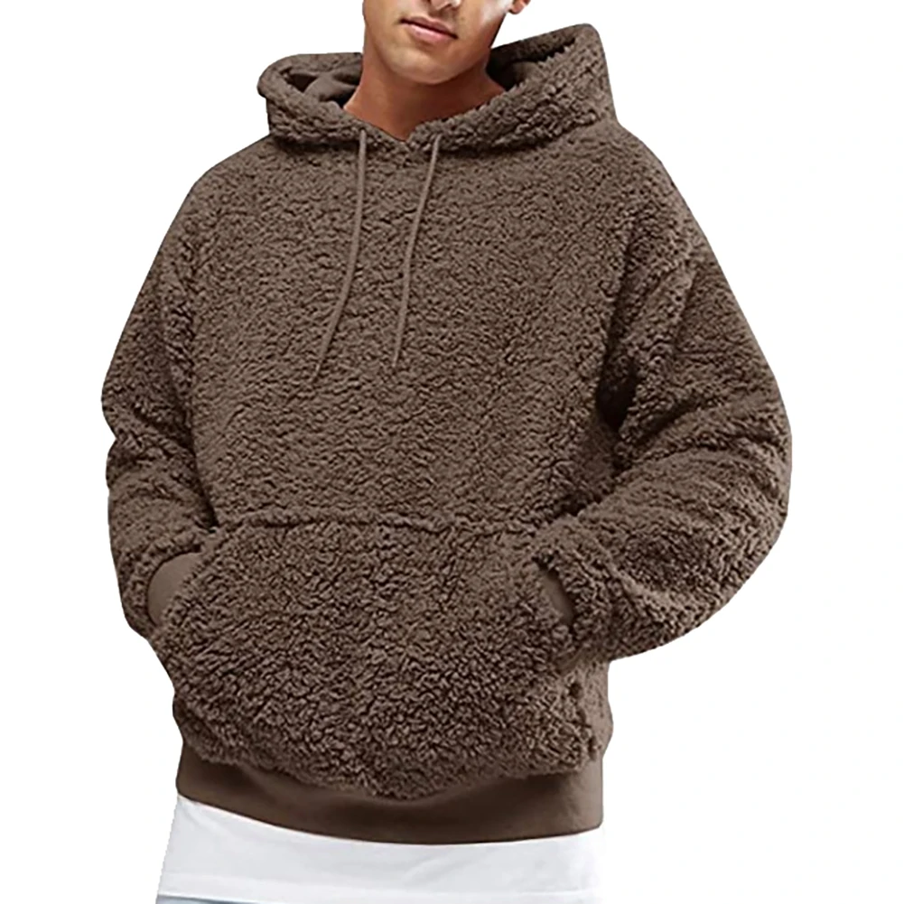

Men Autumn Winter Solid Color Thick Plush Faux Fleece Sweatshirt Hoodie Outwear Print Harajuku Loose Pocket Hoodies Pullover