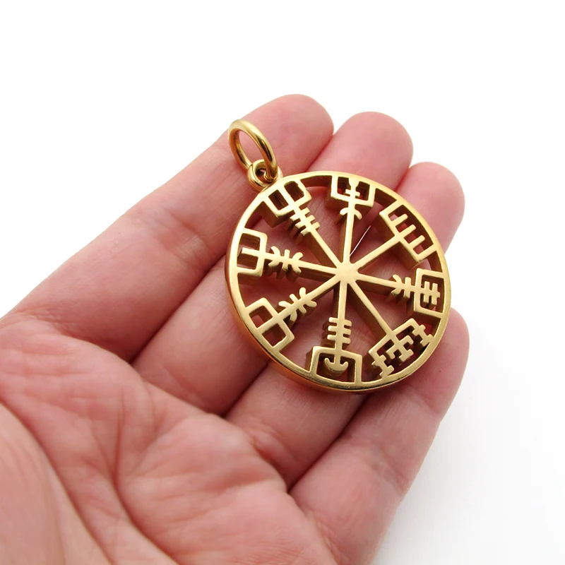 Free Shipping Viking Rune Icelandic Vegvisir Compass Helmet Horror In Runic Circle Pendant Amulet Collier Necklace | Украшения и