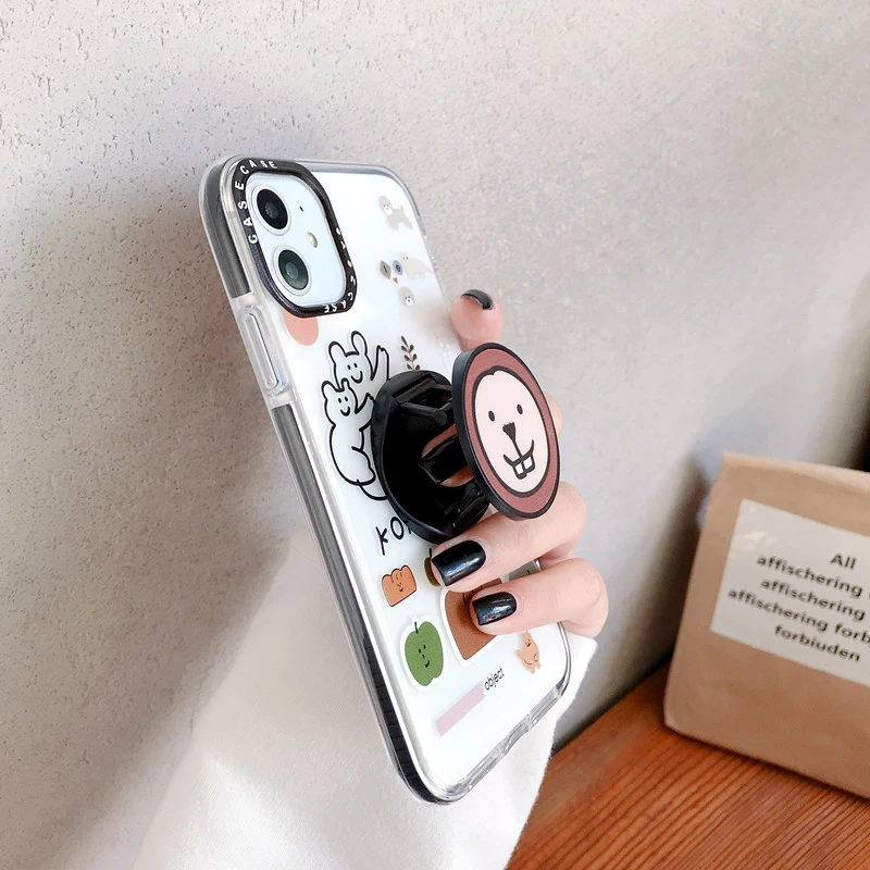 Cute Lion Colorful Bumper Phone Case for iPhone 11 Pro XS Max XR X 7 8 Plus Soft TPU Transparent Holder Stand Back Cover Coques |