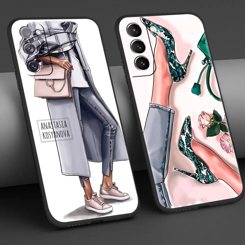 

Girl Soft Case For Samsung Galaxy S20 FE S21 Ultra S9 S10 Plus S10e S8 S7 A51 A71 Black Matte Phone Cover