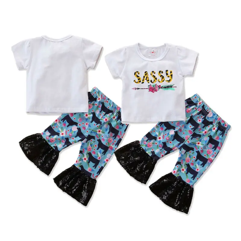 

Summer Toddler Kids Baby Girls T-shirt Tops Flared Pants Outfits Set