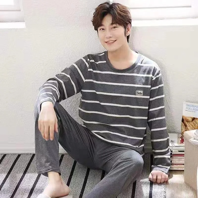 Cotton Pijama For Men Spring Autumn Sleepwear Pajamas Pyjamas Set Casual Loose Long Sleeve Homewear Home Clothes
