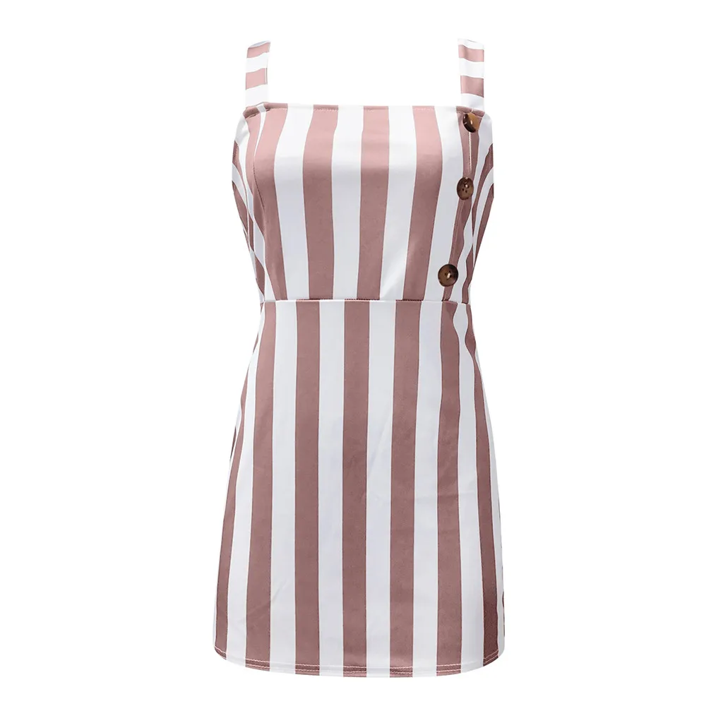 

40# Bodycon Dress Women Vintage Striped Sexy Mini Dress Button Cami Spring And Summer Casual Dresses Clubwear Holiday Vestido