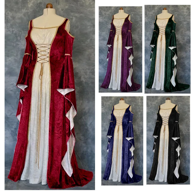 

New Medieval Dress Halloween Costumes for Women Cosplay Palace Noble Long Robes Ancient Bell Sleeve Princess Costume Dress