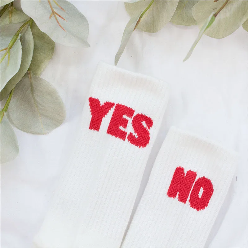 Yes No/модные детские носки без пятки с буквами белые хлопковые носки средней длины для маленьких мальчиков и девочек Детские брендовые дизайнерские гольфы