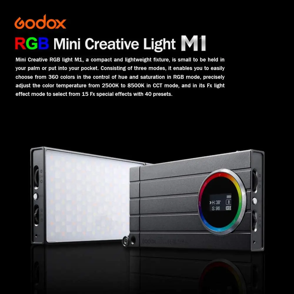 Godox M1 RGB LED Full Color Video  Lamp light  13W 2500~8500K Color Temperature Brightness Adjustable and  40 Lighting Effects