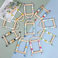 natural wooden bird toy parrot swing budgie cockatiel cage hut nest with colorful beads bells parrots hanging toy bird supplies