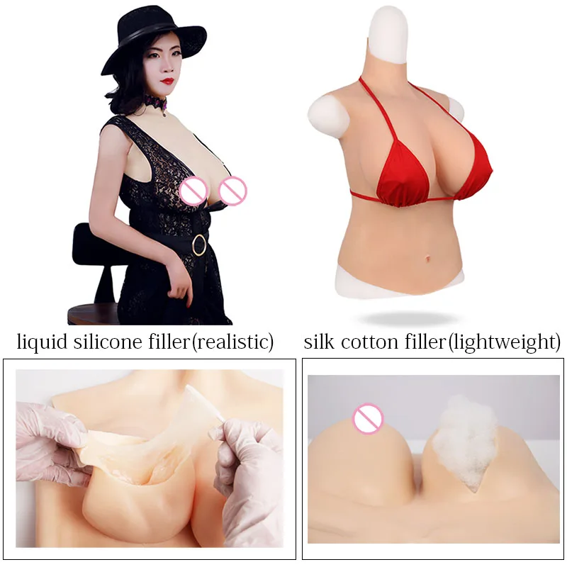 Liifun Half Bodysuit Realistic Silicone Breast Forms Fake Boobs Large Boob for Crossdresser Drag Queen Shemale Cosplay Tits Meme |