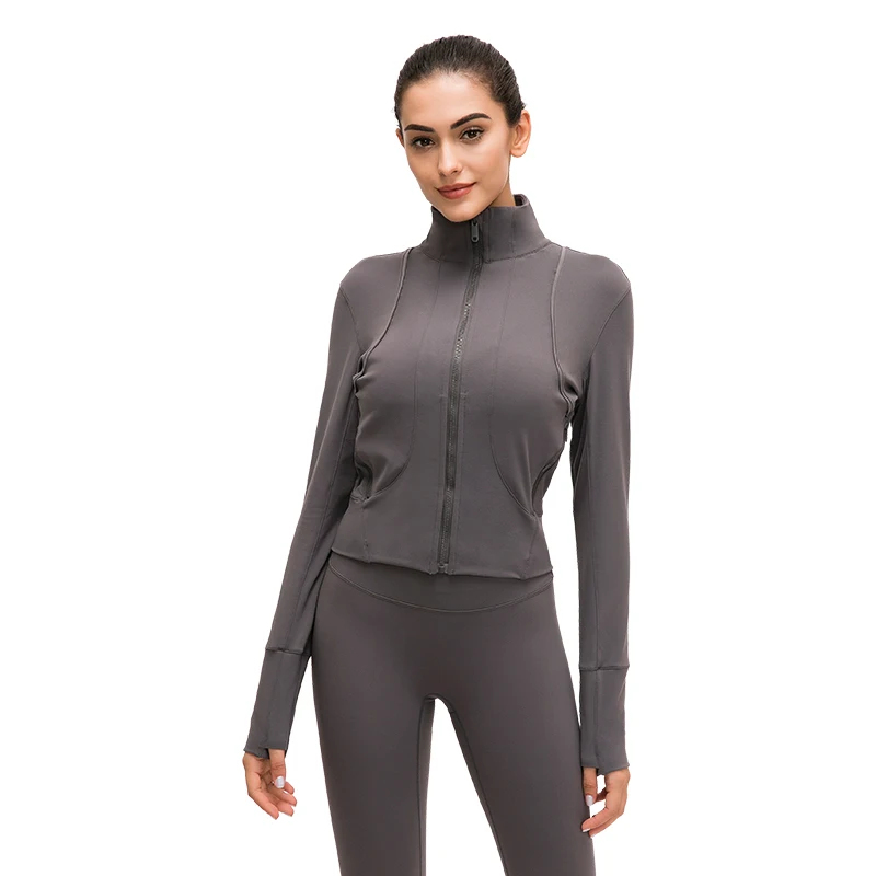 

Women Athletic Sport Shirts Slim Fit Long Sleeved Fitness Coat Yoga Crop Tops With Thumb Holes Gym Jacket Workout Sweatshirts