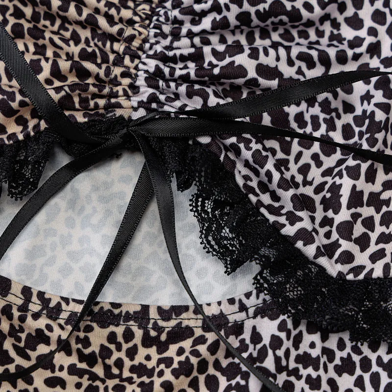 

Women Spaghetti Strap Leopard Print Hollow Out Lace Patchwork Backless Cami Dress Bodycon Sexy Party Dress Summer