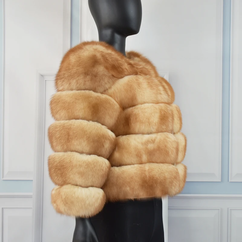 Natural 50CM Real Fox Fur Coat Women Winter Vest Jacket Fashion Outwear Real Fox Fur Vest Coat Free Shipping