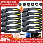 Индукционный налобный фонарь, Головной фонарь со встроенным аккумулятором и COB светодиосветодиодный, зарядка через USB, для бега, рыбалки, кемпинга, 1-10 шт.