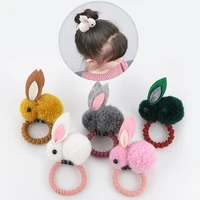 cute animal hair ball rabbit hair ring female rubber band elastic hair bands korean headwear children hair accessories ornaments