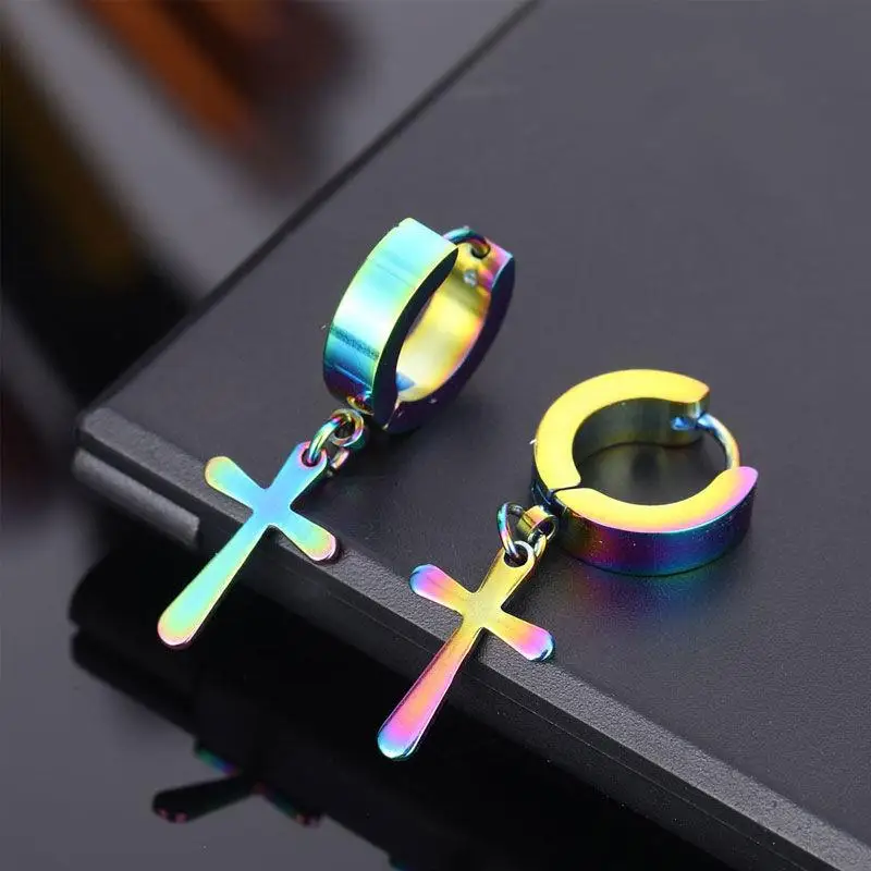 Круглые серьги в стиле панк с крестом и звездами для женщин мужчин простые