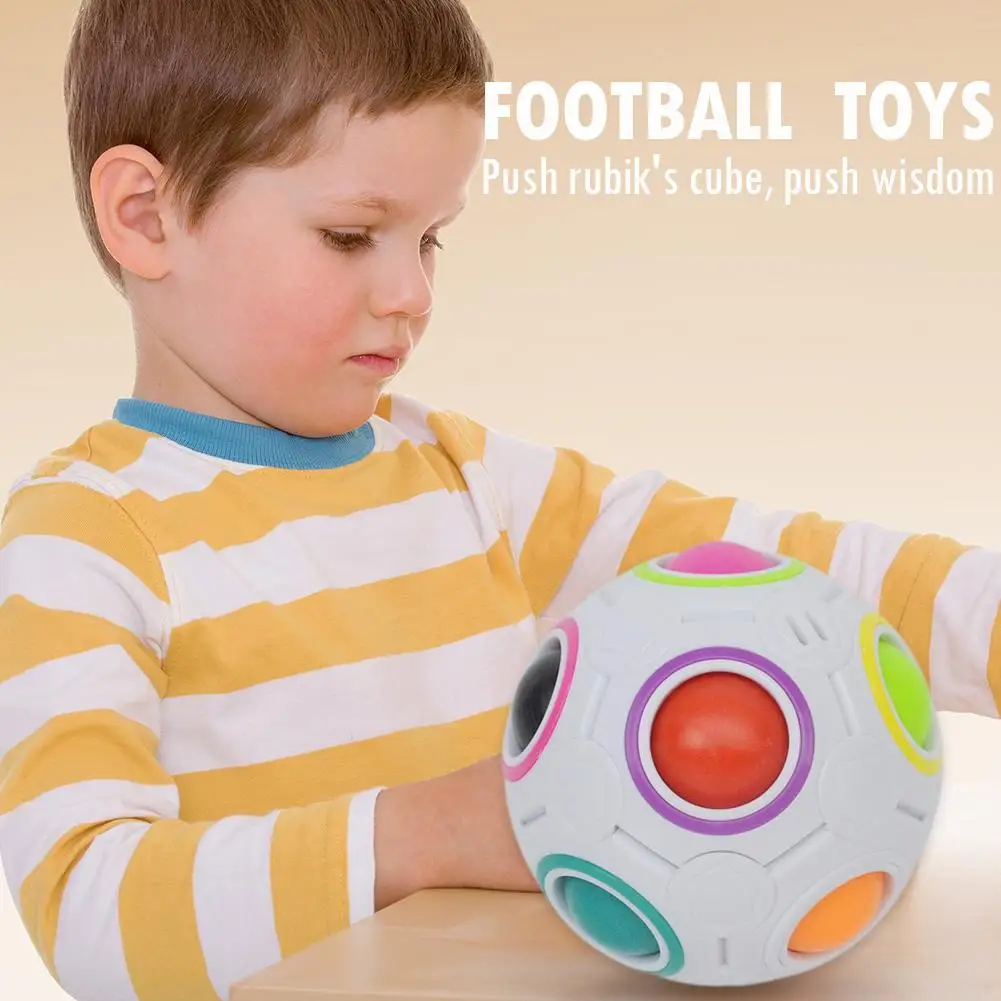 Mini Arco Iris m&aacute;gico creativo, pelota de f&uacute;tbol, rompecabezas educativo, Juguetes Divertidos de aprendizaje, esponja el&aacute;stica interna, soporte, 7x7x7cm-3