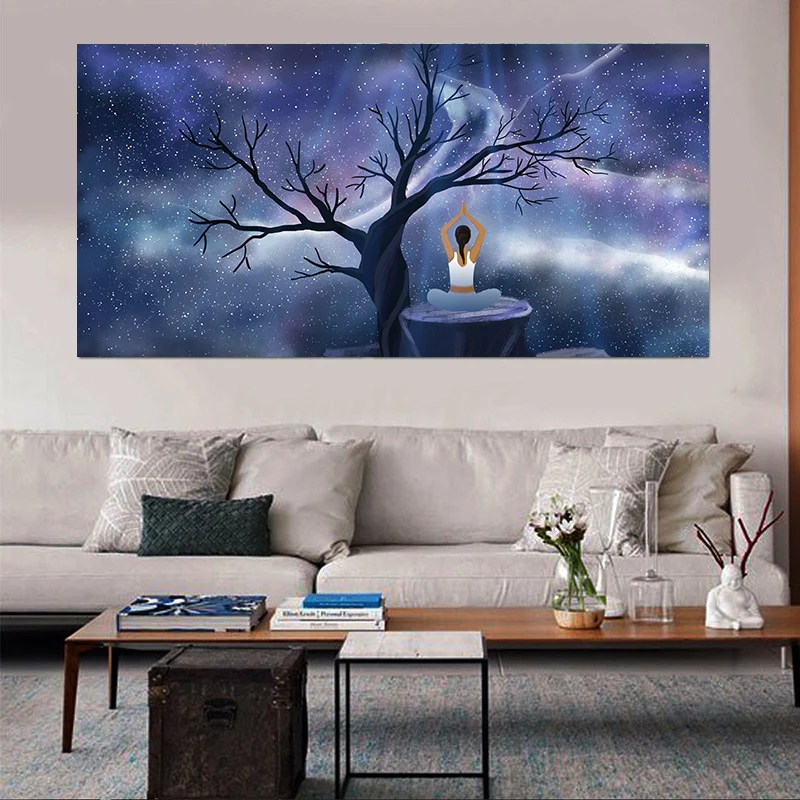 

Starry Sky Yoga Theme Canvas Painting Modern Posters and Prints Wall Art Pictures For Living Room Bedroom Home Decoration