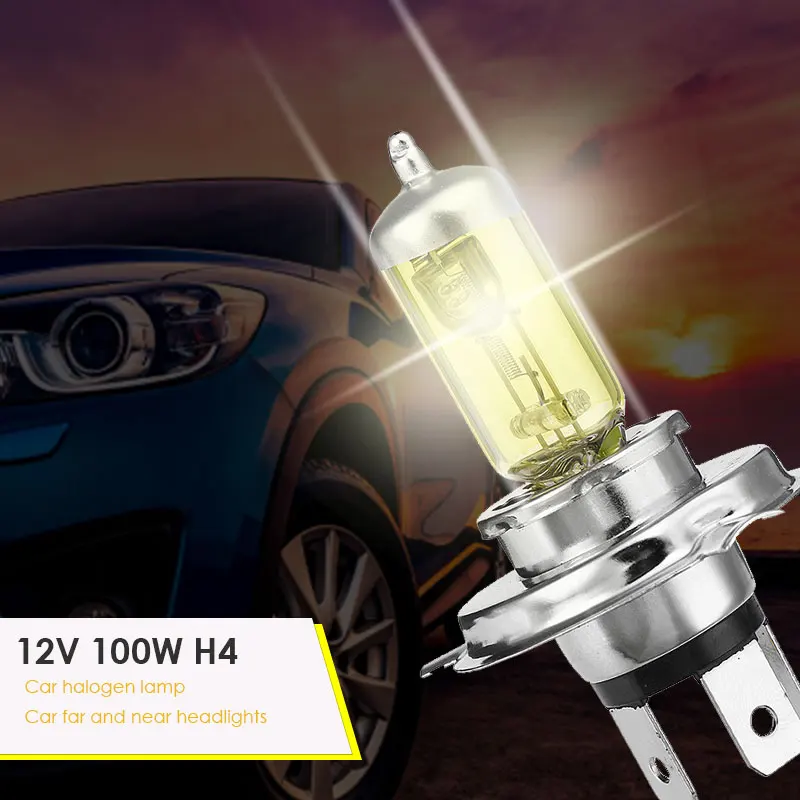 Автомобильная галогенная лампа супер яркая фара головного света в сборе желтая H4