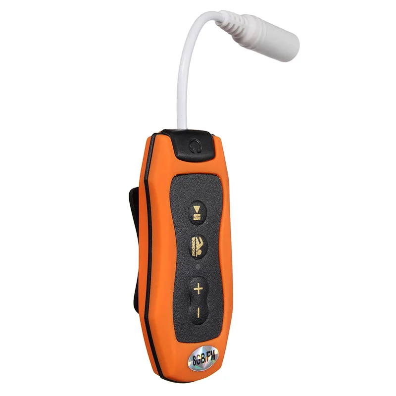 8GB Lettore MP3 di Nuoto di Immersione Subacquea Spa + FM Radio Cuffie Impermeabili Arancione