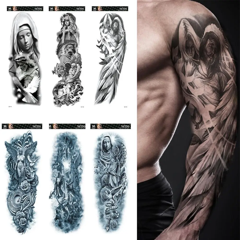 

Grote Arm Mouw Tattoo Leeuw Crown King Rose Waterdichte Tijdelijke Tatoo Sticker Wilde Wolf Mannen Volledige Schedel Totem Tatto