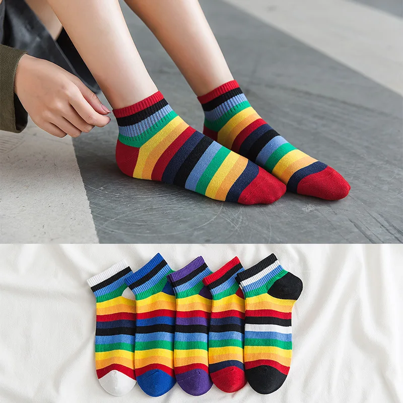 

5 пар, Разноцветные носки в радужную полоску