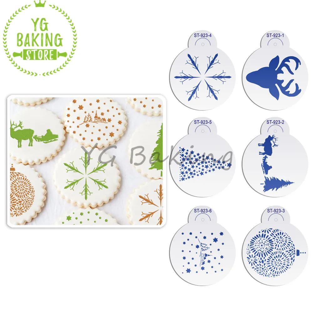 

Dorica 2 Size 6 Pcs/Set Christmas Tree/Snowflakes/Deer Lace Side Cookies Cake Stencils Cupcake Dessert Kitchen Tools Bakeware