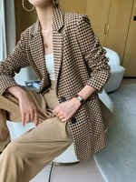 houndstooth woolen blazer womens short section 2020 autumn and winter new temperament all match thick plaid suit