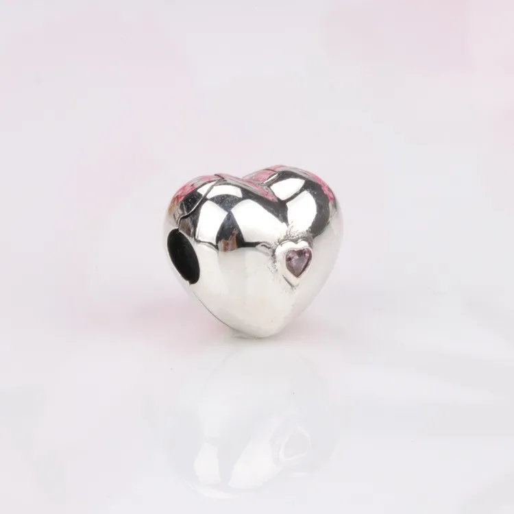 

Original 925 Sterling Silver Charm Fashion Heart With Crystal Clip Fit Pandora Women Bracelet & Necklace Diy Jewelry