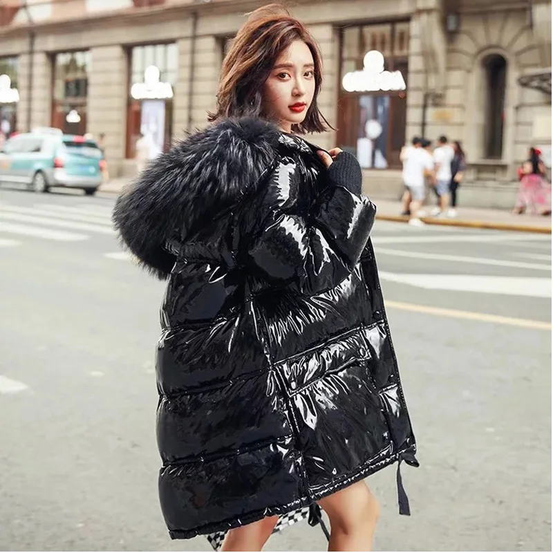 3955.74руб. 30% СКИДКА|Fitaylor натуральная Меховая зимняя куртка из лакированной кожи женская утепленная длинная пуховая парка с капюшоном Женская водонепроницаемая куртка на утином пуху|Женские пуховики|   | АлиЭкспресс