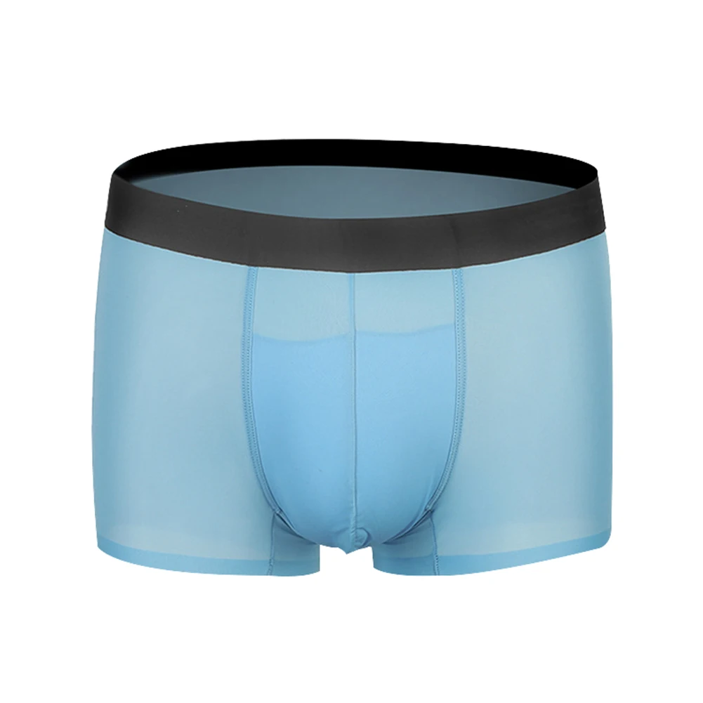 Sky blue IYUNYI бесшовное Мужское нижнее белье, шелковые трусы, u-образные выпуклые мягкие трусы, мужские Ультра-тонкие дышащие боксеры шорты - Цвет: Sky blue