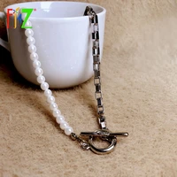 f j4z new womens collar necklaces designer fashion metal box chain simulated pearl toggle minimalist necklace jewlery dropship