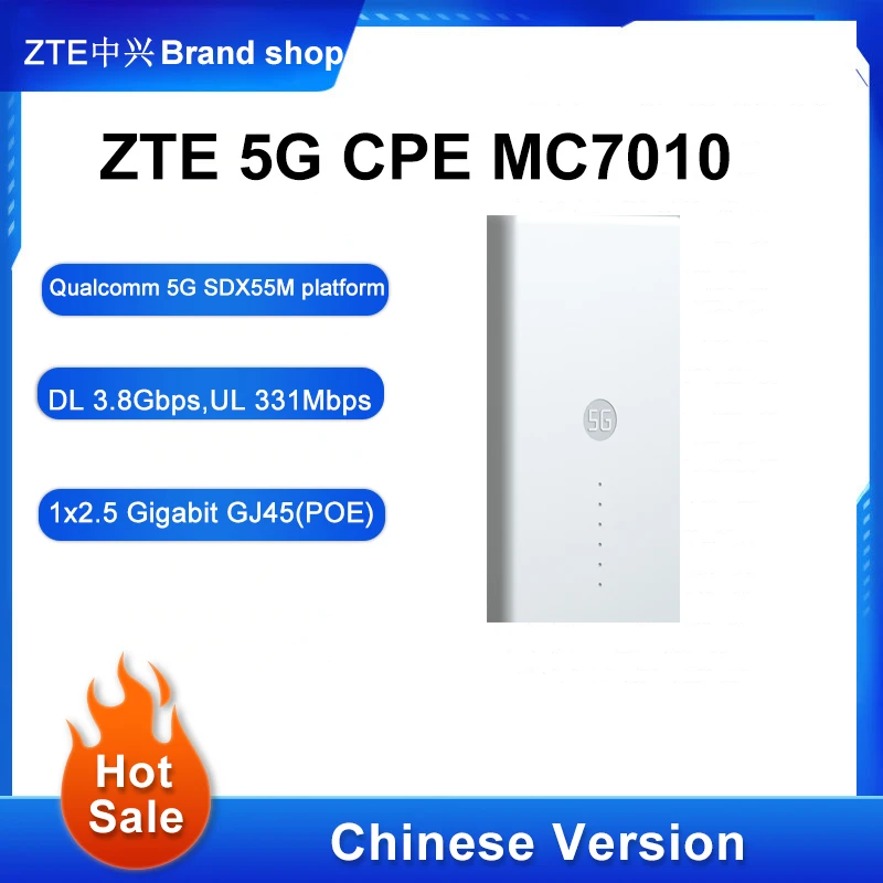 Original ZTE Outdoor Router MC7010  Sub6+4G LTE 5G NR NSA+SA Qualcomm 5G SDX55M Platform n1/n3/n7/n8/n20/n28/n38/n41/n77/n78/79