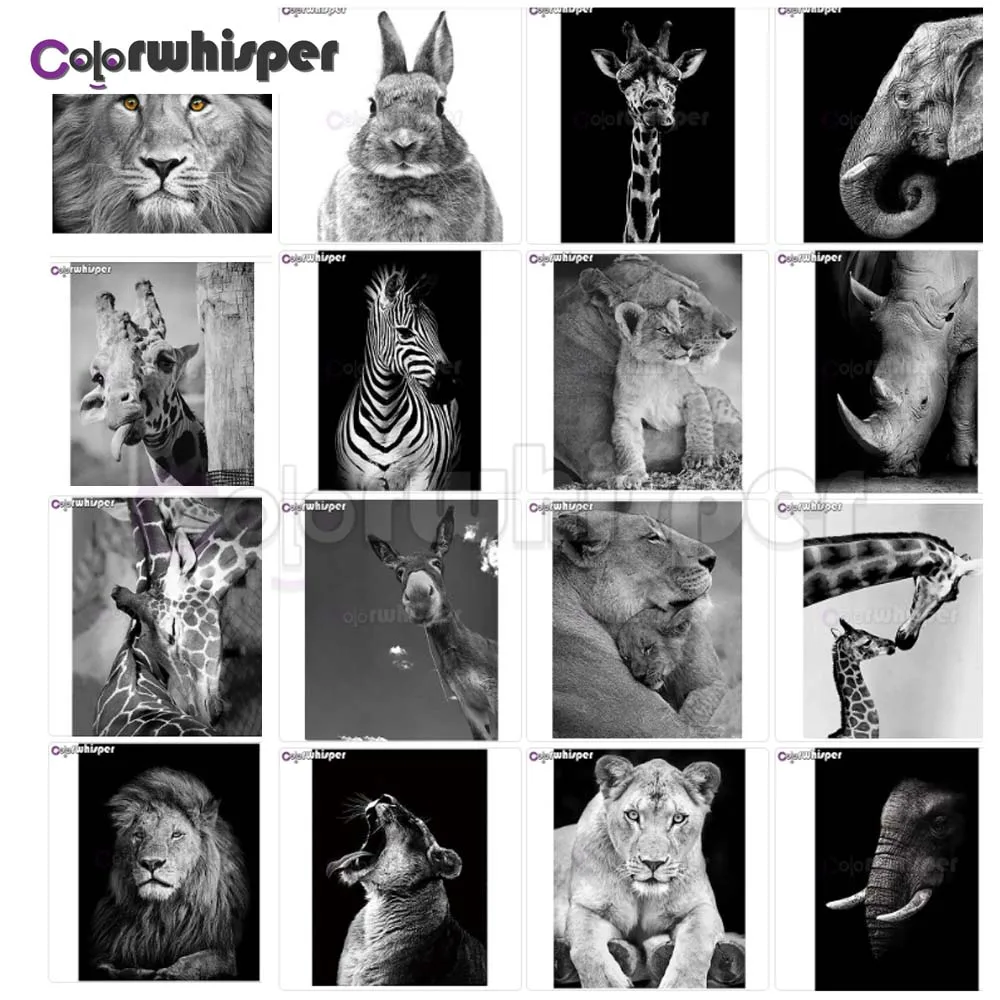 Алмазная живопись 5D квадратная/круглая вышивка с черно белыми животными