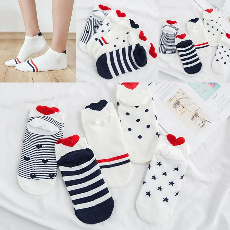 

5 Pairs/Lot HOT Women Cotton Love/star/dot Socks Ankle Socks Short Socks Casual Red Heart Gril Sock Slippers 35-40 for ladies