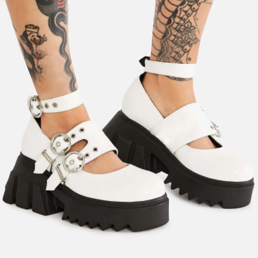 

Karinkuna On Sale Plus Size 35-43 Women Shoes Trendy Gothic Style Cool Buckle Straps Platform Round Toe Women Pumps Punk Shoes