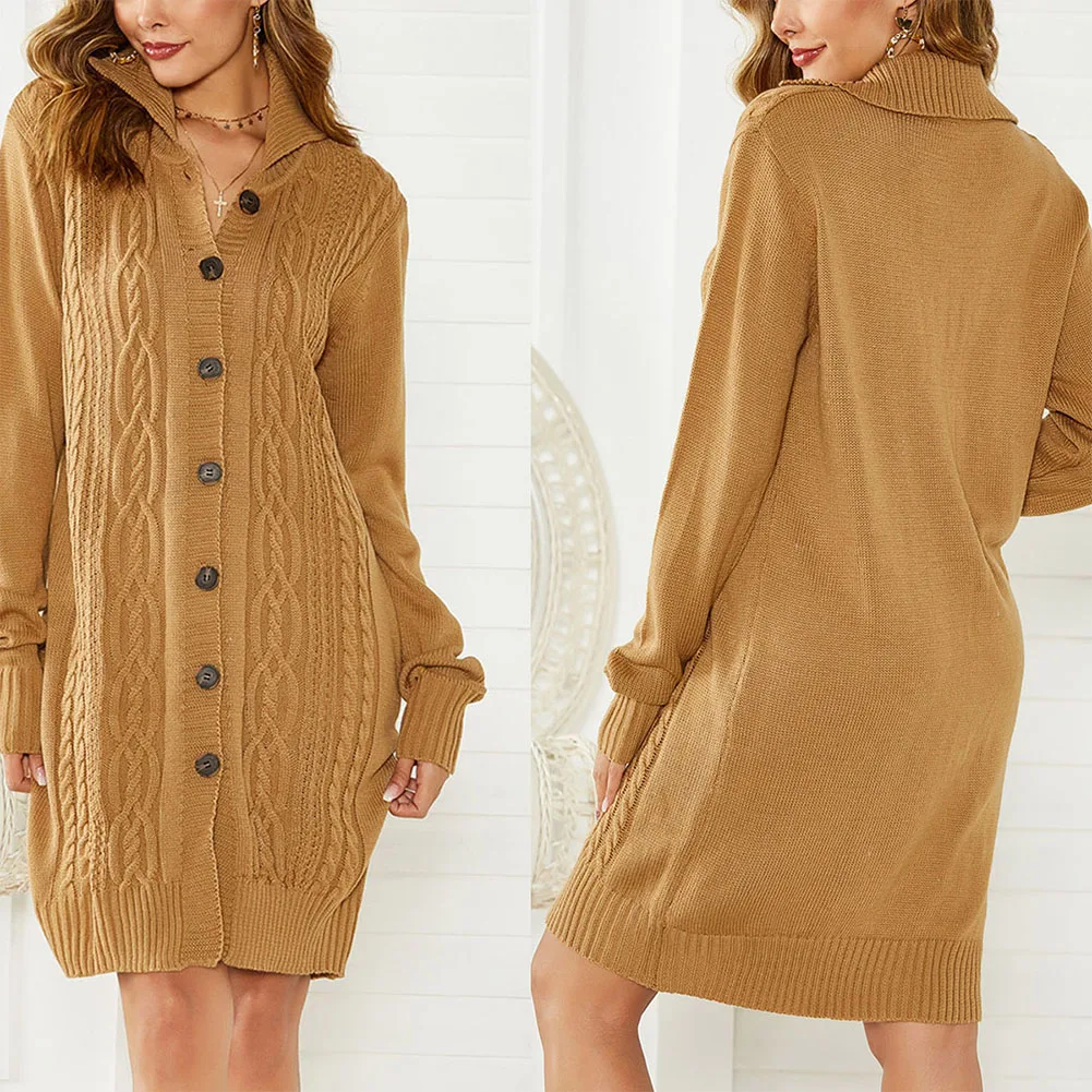 Женское трикотажное платье свитер с отложным воротником длинным рукавом|Женские