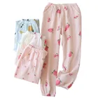 Женские свободные хлопковые штаны, длинные мягкие удобные штаны для сна, с мультяшным принтом фруктов, домашняя одежда, весна-лето 2021