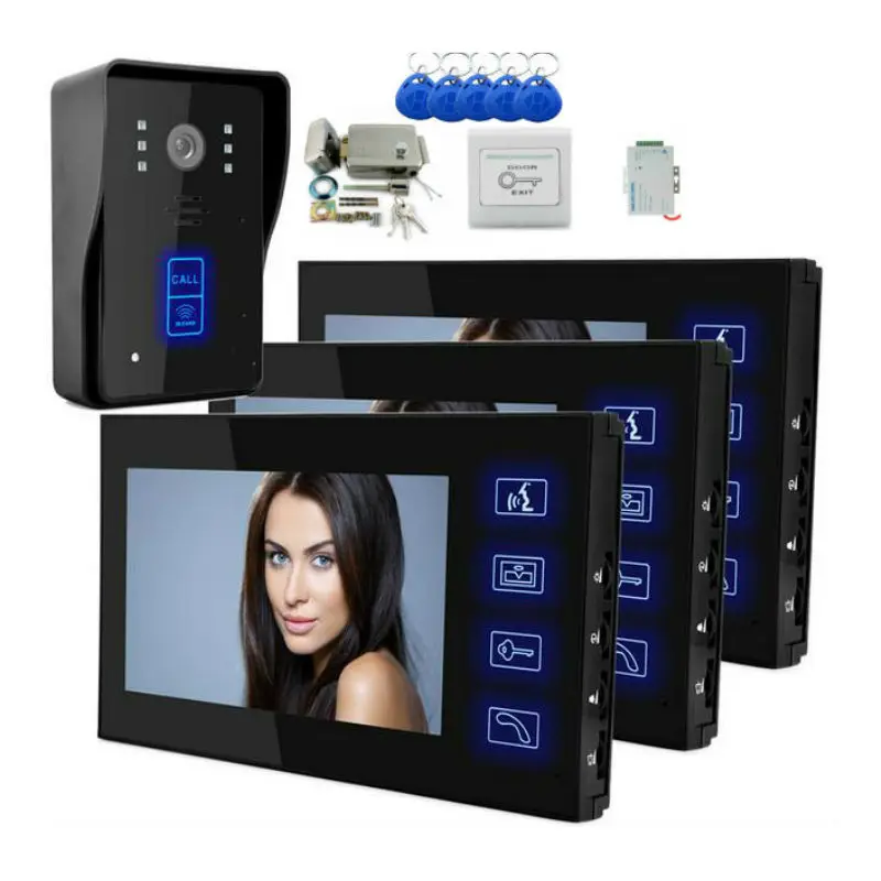 

Yobang Security 7" Apartment Video Doorphone Video Intercom IR RFID Camera Electric lock Home Security Access Doorbell Kits