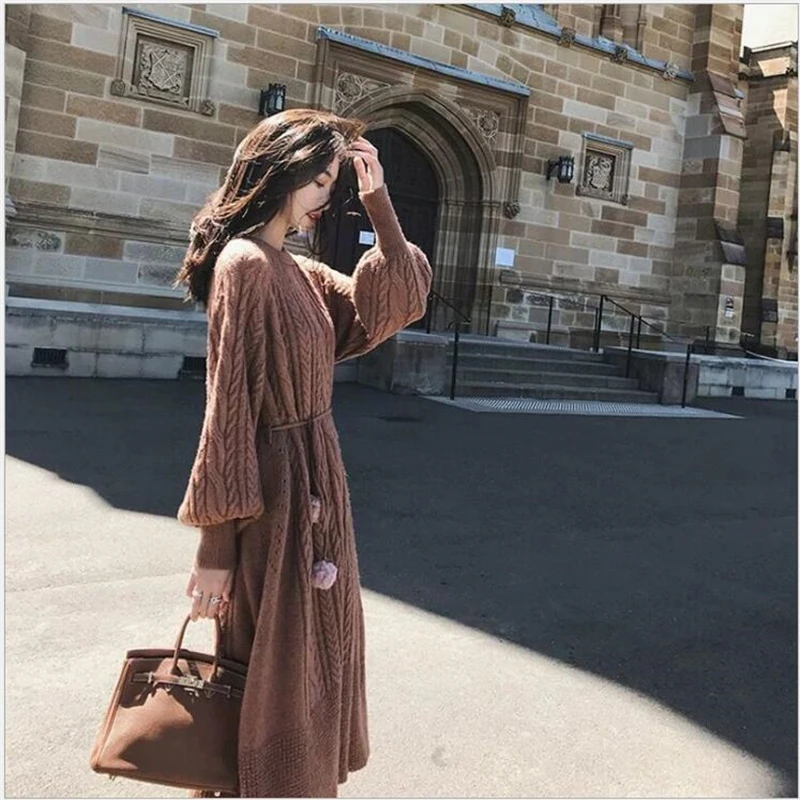 

Женское однотонное платье-свитер, с длинным рукавом и круглым вырезом, свободное весеннее, плотное, Z331