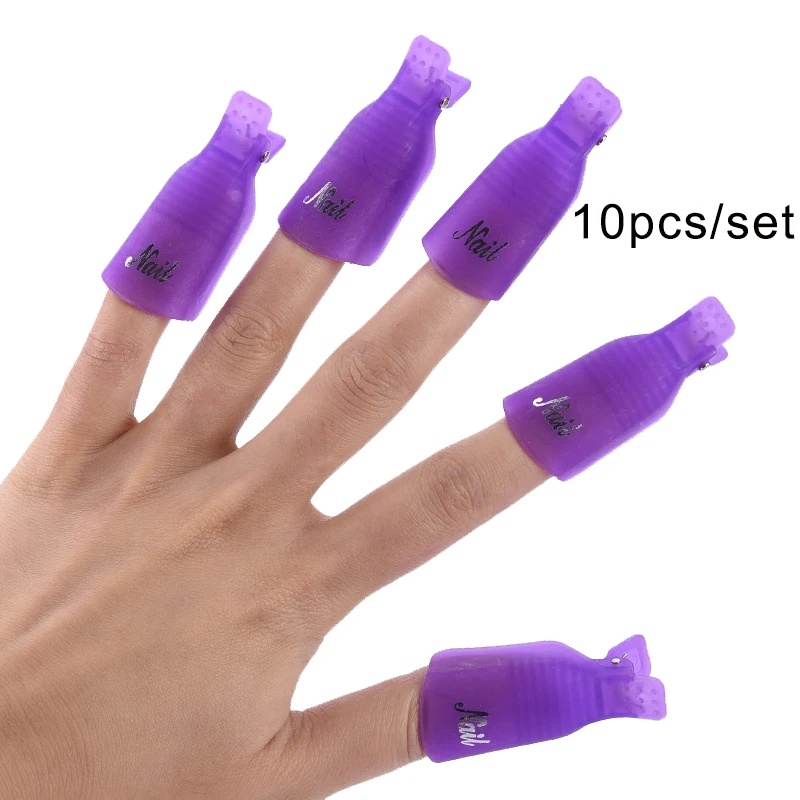purple 10pcs OYAKOM 5 шт. средство для снятия лака для ногтей Прочный пластик дизайн ногтей Замачивание колпачок зажим средство для снятия УФ гель-лака обертывание инструмент для дизайна ногтей советы - Цвет: purple 10pcs