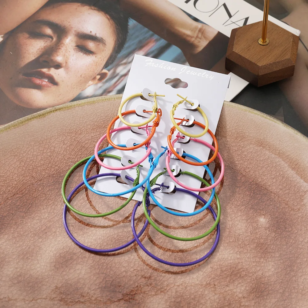 

Fashion Cute Rainbow Color Mixed Size Small Big Hoop Earring Sets for Women Girls Party Daily Loop Earrings Gift Jewelry