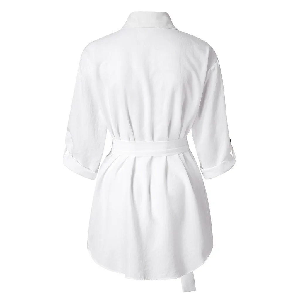 Women Autum Long Sleeve Mini Dress OL Belt Casual Work Plain Shirt Blouse Tops vestido de mujer женское платье#s | Женская