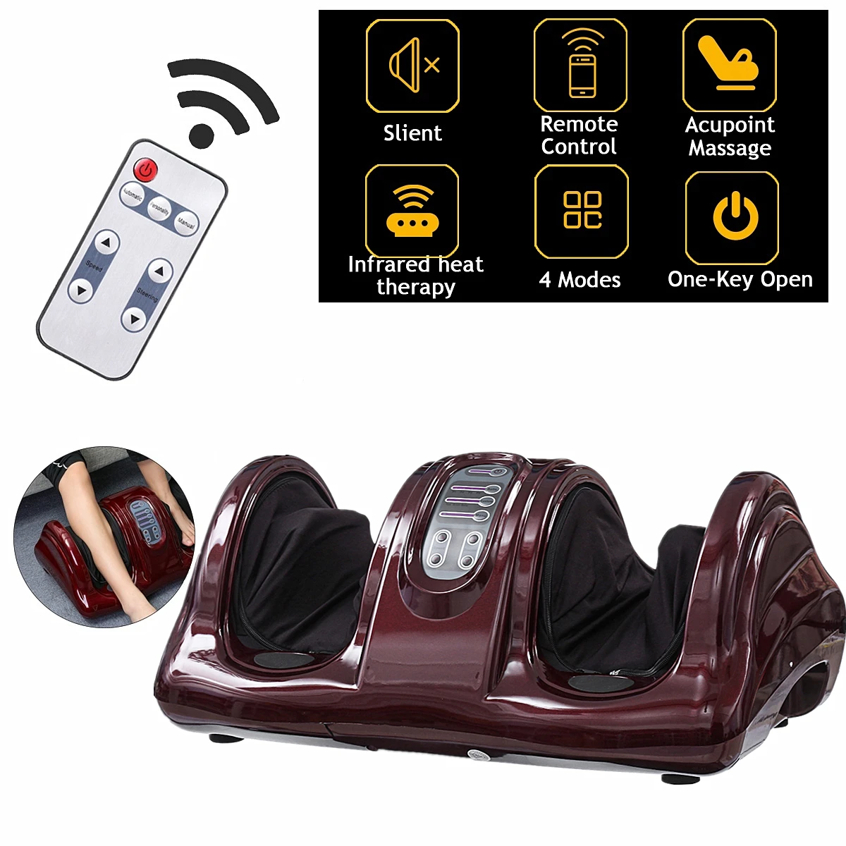 110/220V Electric Heating Foot Massager Shiatsu Kneading Roller Vibrator Machine Reflexology Calf Leg Pain Relief Relax