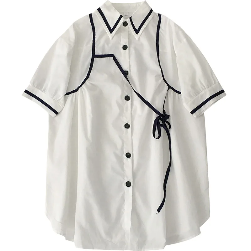 

Yitimoky Women Shirts Spring Summer 2021 Korean Fashion Simply Style Short Sleeve Turn-down Collar Casual Vintage Straight Top