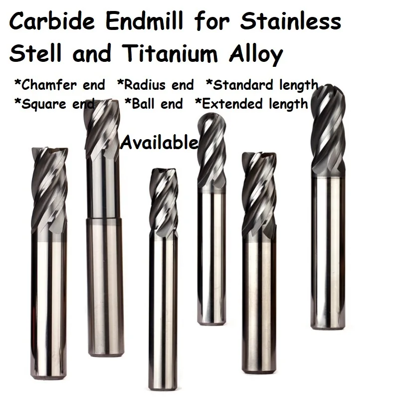 

Endmill Carbide for Stainless Steel and Titanium Chamfer Tip 3 4 5 6 8 10 12 16 20mm 4Flutes Milling Cutter CNC Maching Endmills