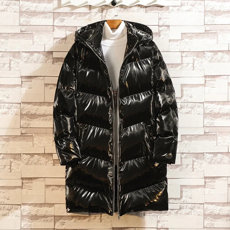 Winter Coat Men Warm Fashion Padded Hooded Parka Men Casual Bright Long Jacket Man Streetwear Loose Cotton Male Clothes M-5XL