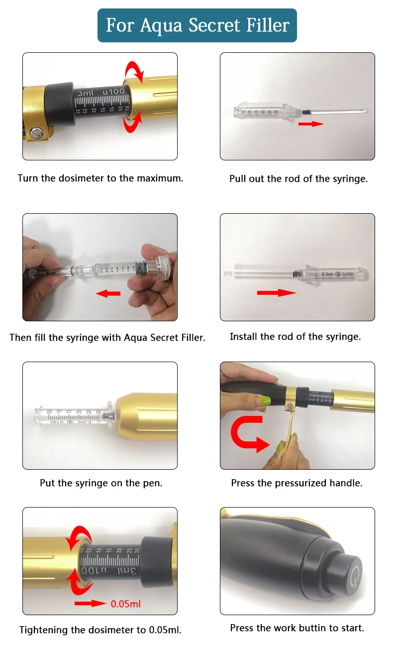 2in1 Meso Injection Gun Hyaluron Pen 0.3ml&0.5ml Head Gold Hyaluronique Acid Pen Lip Filler Jnjector Noninvasive Nebulizer New