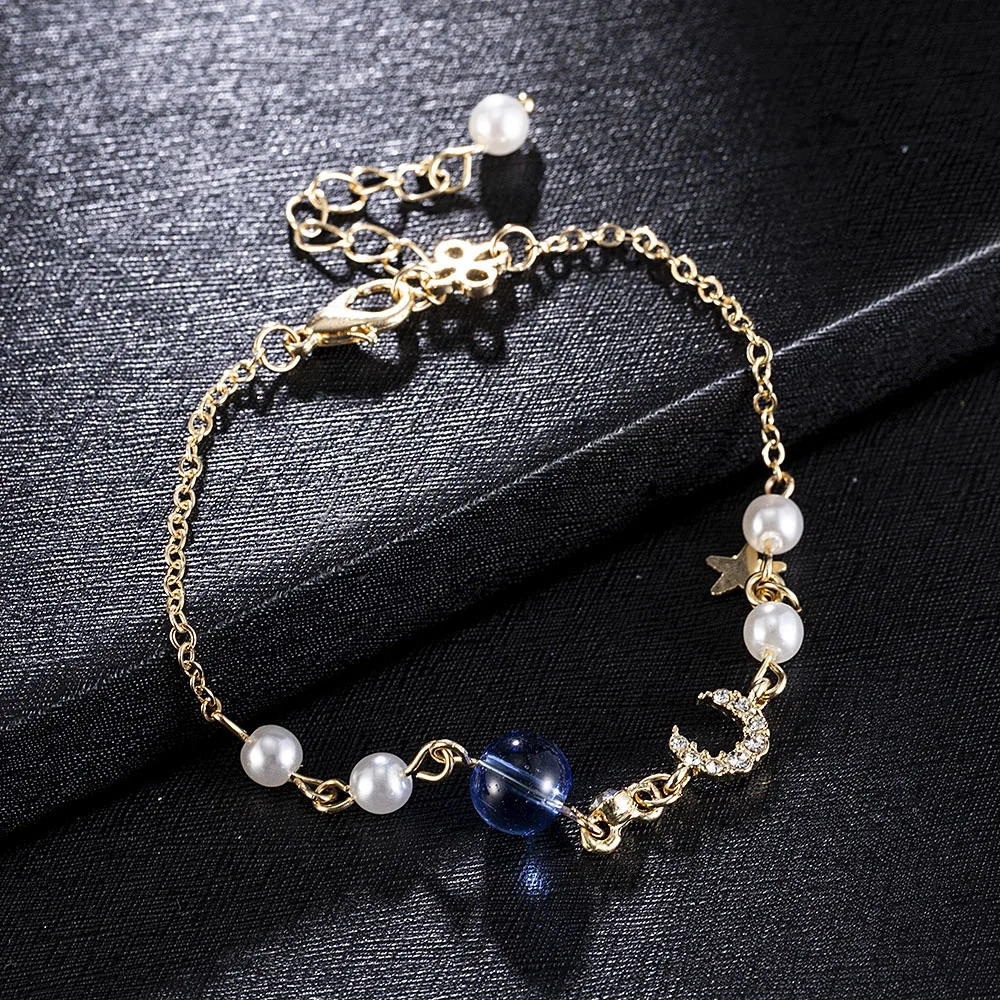 Браслеты женские регулируемые с искусственным жемчугом и звездами|Цепочки
