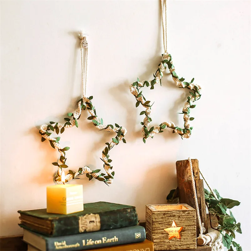 

Home Decoration Accessories 2pcs/lot Hanging Ornament Wall Decoration Pendant Cotton Rope Hand-woven Art Craft Star Ornaments
