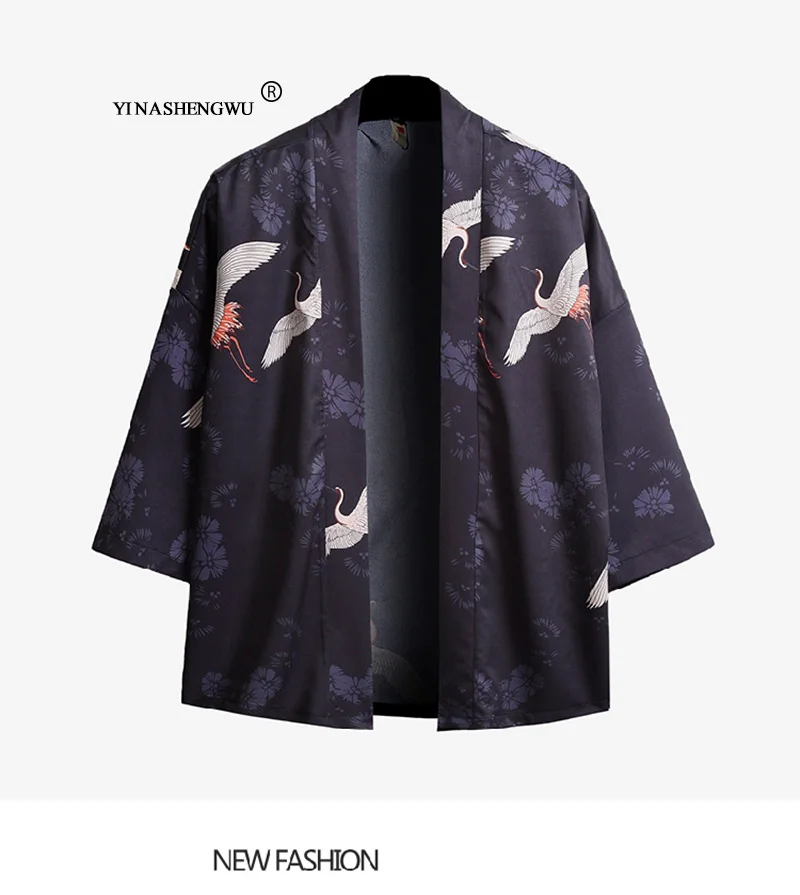 Yukata Женские кимоно кардиган для мужчин традиционное японское кимоно унисекс Harajuku пляжная свободная тонкая рубашка кран печати блузки пальто