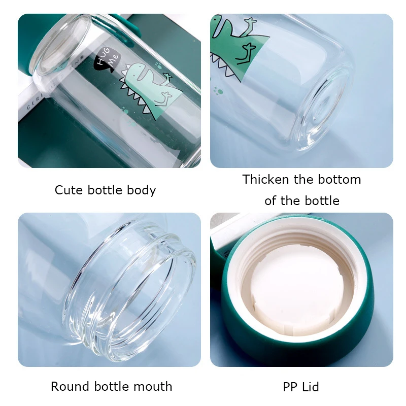 Спортивная стеклянная бутылка для воды 350 мл чашка с милым рисунком динозавра